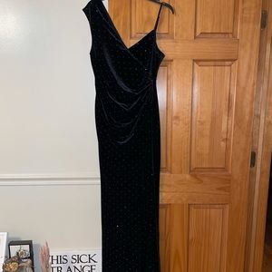 BCBG black velvet rhinestone gown
